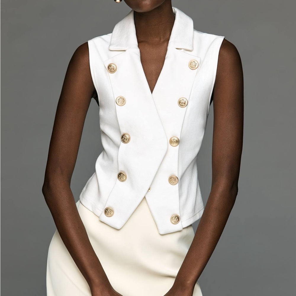 Anthropologie DoubleBreasted Sergeant  Vest with Gold Buttons in chalk white